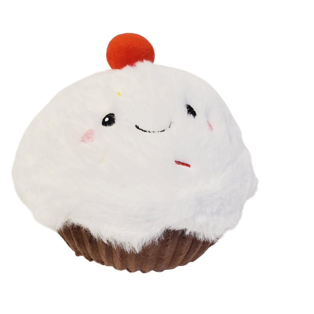 Toy Factory Plush Cupcake Stuffed Animal White Faux Fur Brown Corduroy 8 Inch